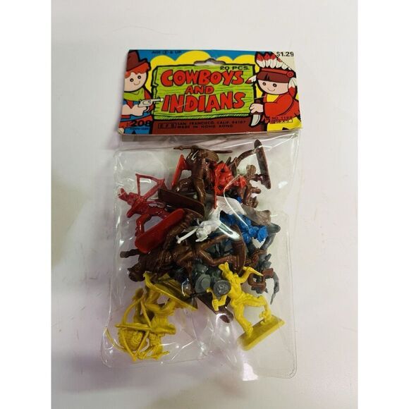 VINTAGE 1975 ARCO COWBOYS & INDIANS HAND PAINTED PLASTIC FIGURES 20 PCS NEW - Picture 1 of 3